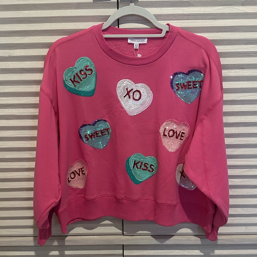 Playful Pink Heart Embellished Sweater